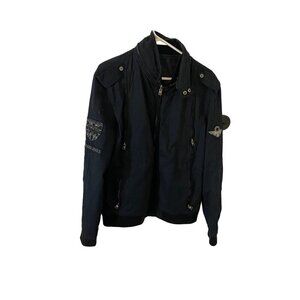 Jack And Jones Men's Black/Blue Reversible Military Aviator Bomber Jacket - Larg